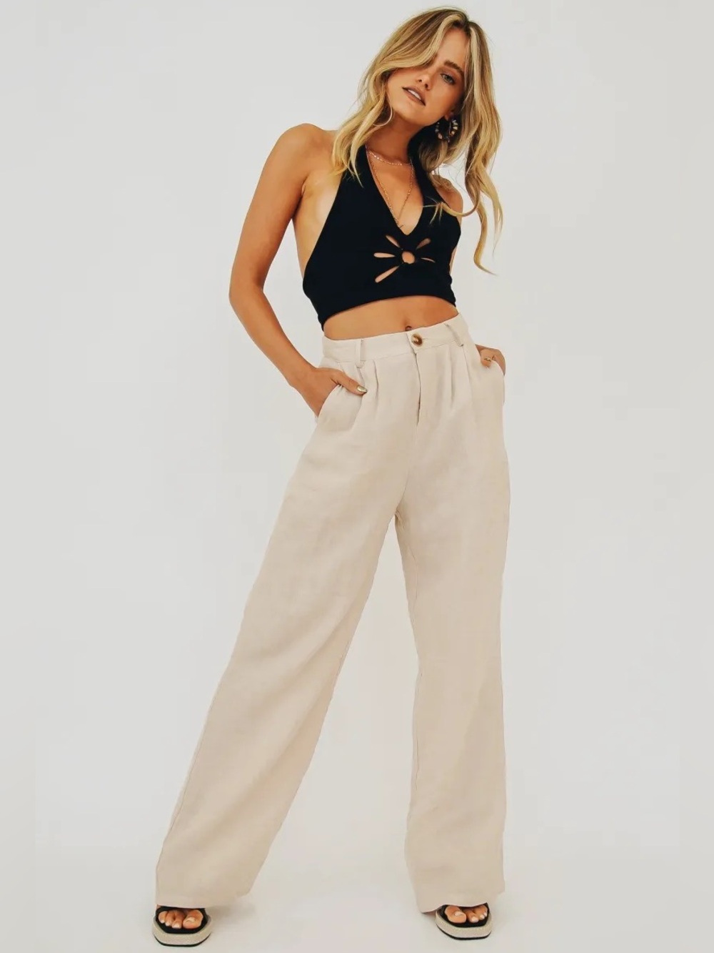 VRG GRL “Keeping Cool” Linen Pants in Natural, SZ 10 NWOT